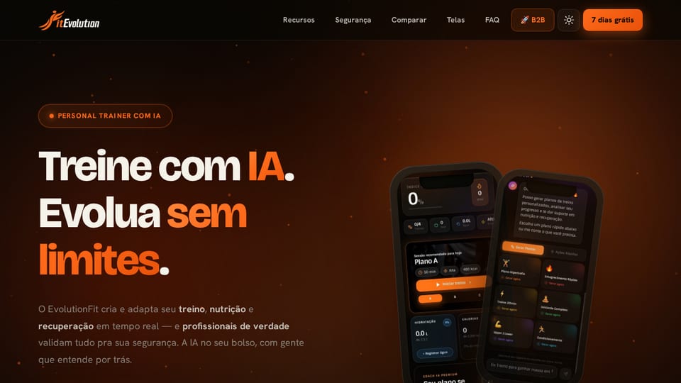 Tela inicial do site EvolutionFit