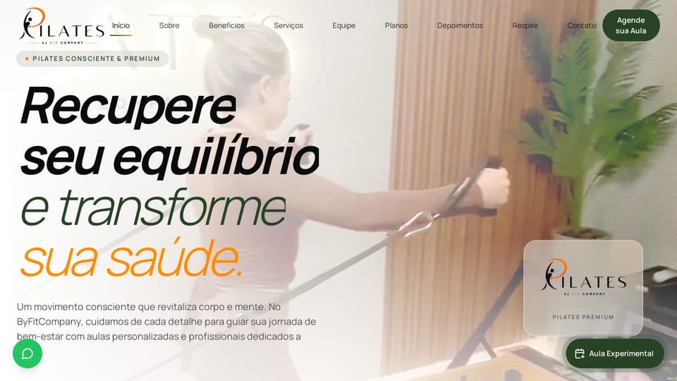 Tela inicial do aplicativo PilatesByFitCompany