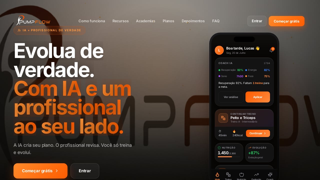 Tela inicial do aplicativo PumpFlow